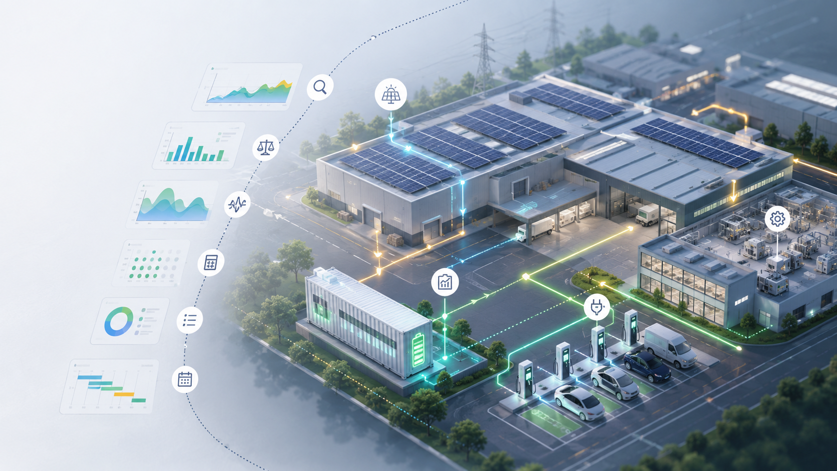 Energetska strategija za podjetje: sončna elektrarna, hranilnik, EV polnilnice in analiza energetskih tokov