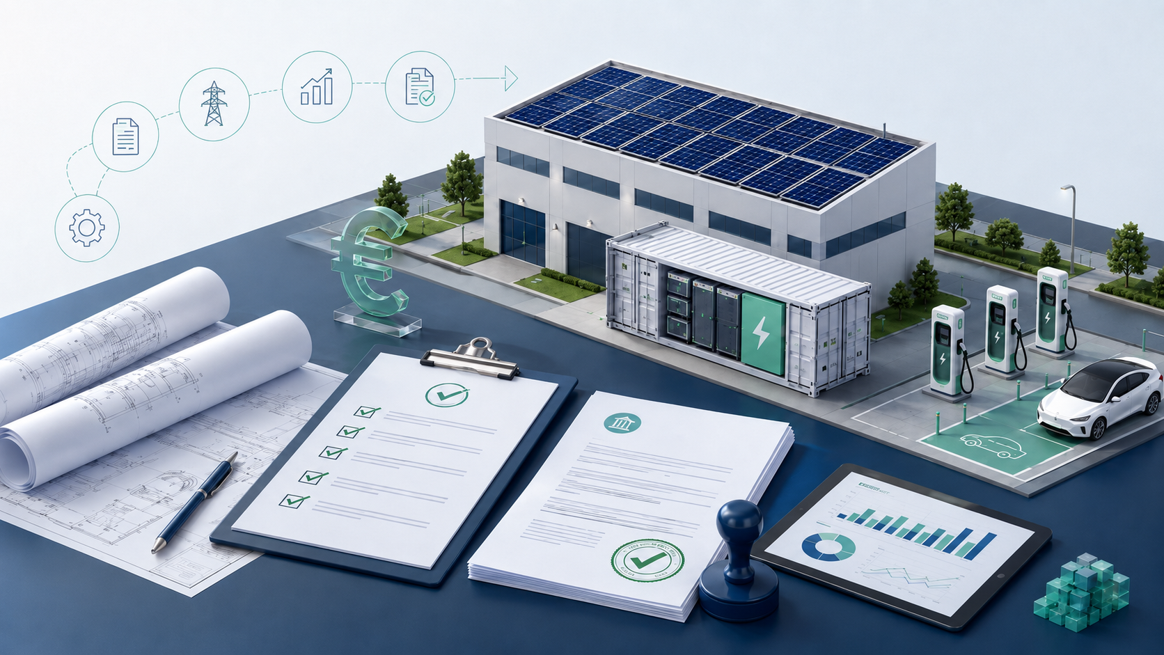 Projektiva in subvencije za energetske projekte: projektna dokumentacija, sončna elektrarna, baterijski hranilnik in EV polnilnice